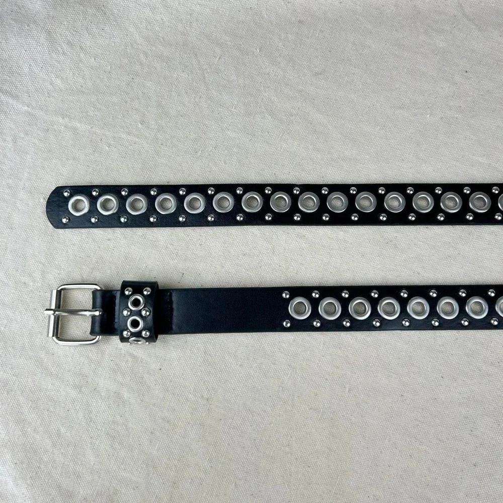 Vintage Y2K black and silver studded punk cyber grunge belt